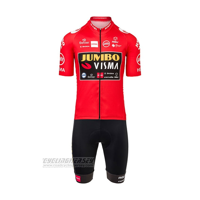 2021 Cycling Jersey Jumbo Visma Red Short Sleeve and Bib Short